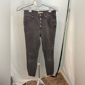Madewell High Rise Black Button Fly Skinny Jeans Raw Hem Preowned Womens Size 26